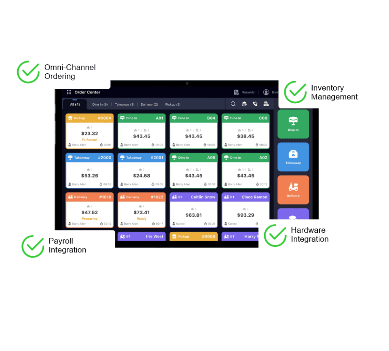 Restaurant POS demo screens